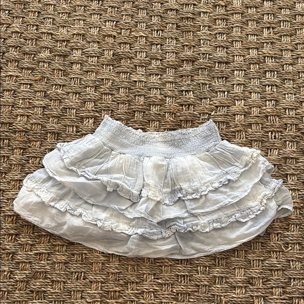 Blue and White tie dyed ruffle mini skirt Love Shack Fancy